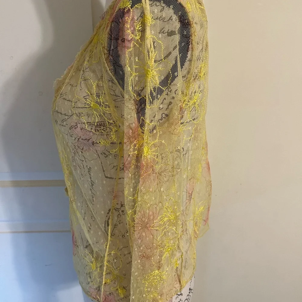 Free People Floral Sheer Yellow Top NWOT